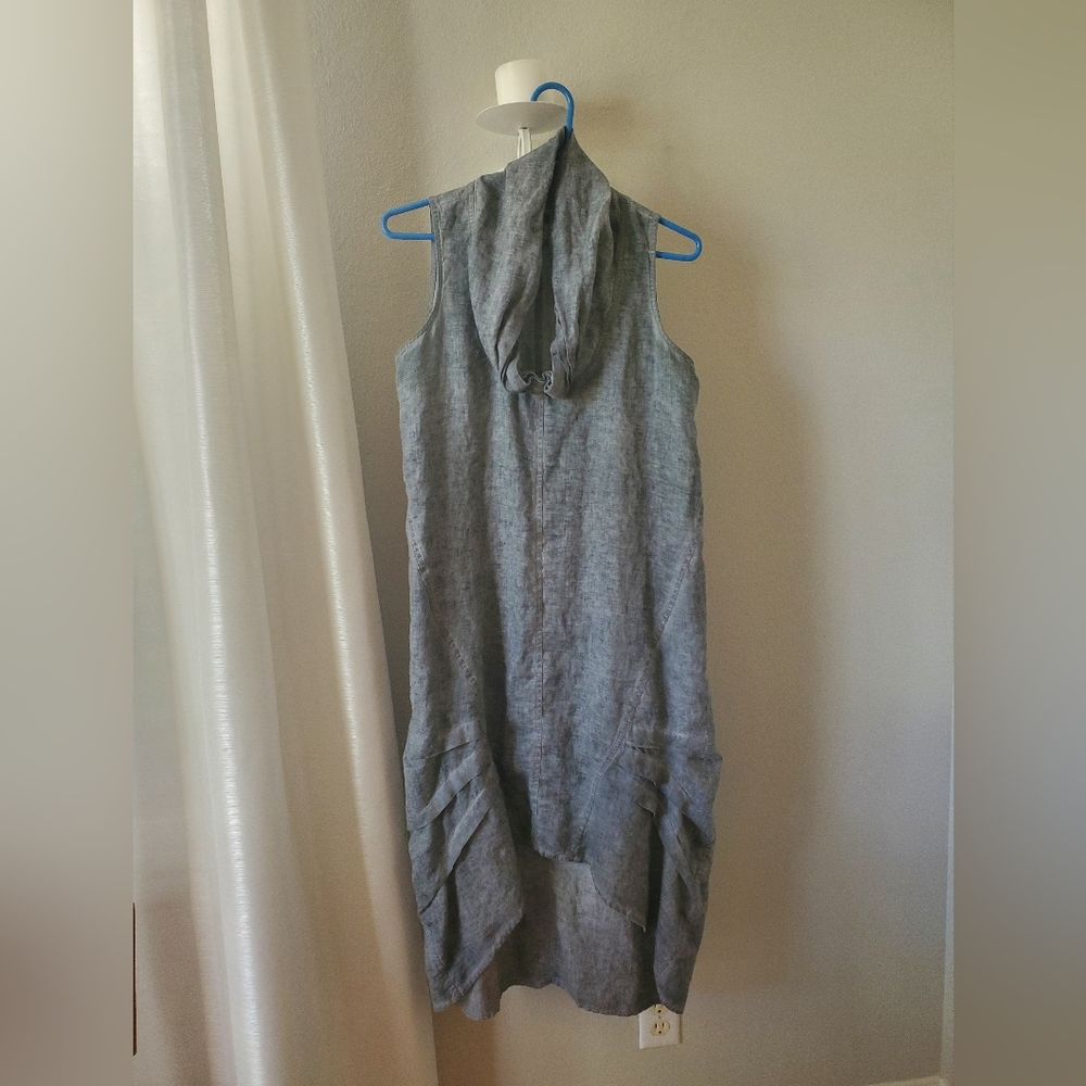 100% Linen Athena Marie Sleeveless Midi Dress, Gray Size Small S With Cowl Neck